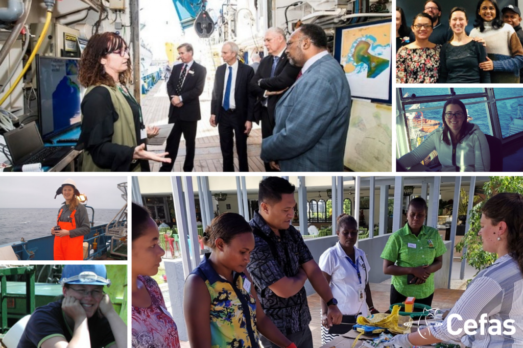 A photo montage of various female scientists at Cefas at work