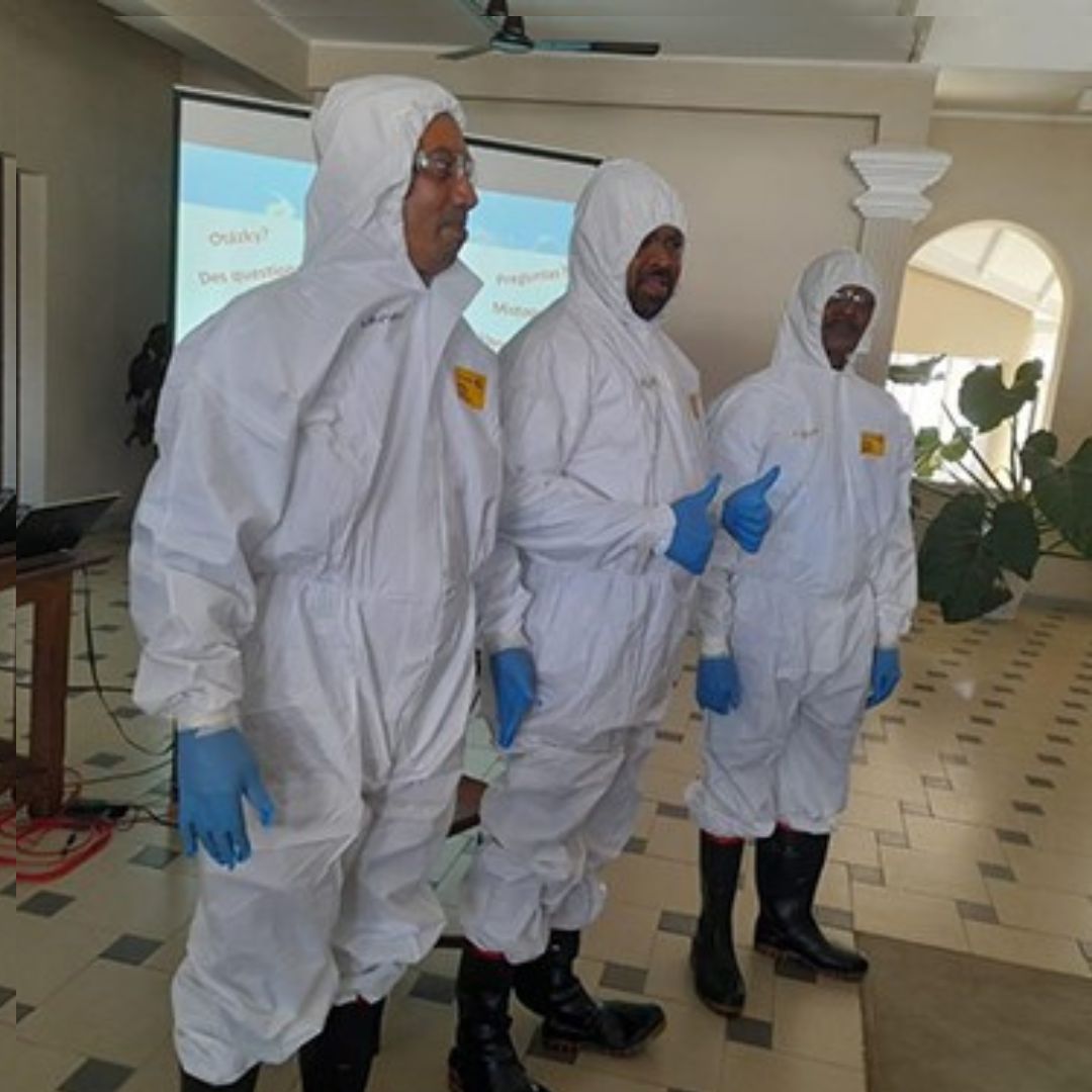 oil spill personal protective equipment being tried on