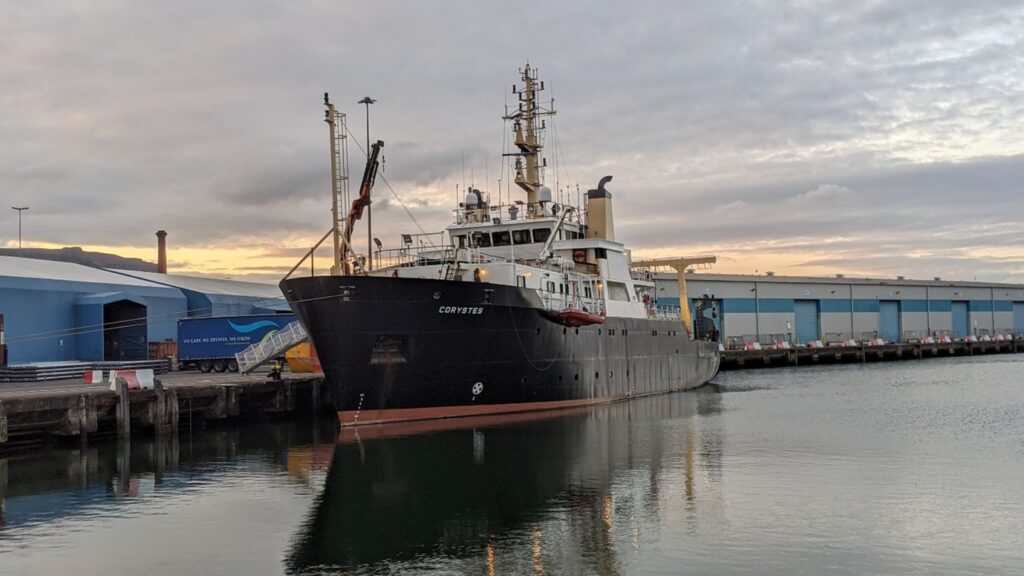 the ship next to a quay in a harbour